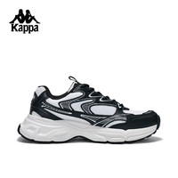 KAPPA卡帕男鞋网面透气老爹鞋男2025夏季运动鞋厚底增高跑步鞋子男 黑色/经典白 40