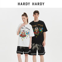 HARDY HARDY 夏印花烫钻骷髅字母短袖T恤男女半袖体恤