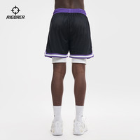 准者针织运动短裤男士2025夏季美式篮球裤训练假两件四分裤子 纯正黑 5XL
