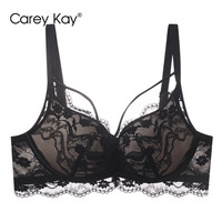 移动端：Carey Kay 法式蕾丝内衣女性感深V聚拢文胸小胸显大无钢圈上托防下垂文胸bra 香槟绿 M （建议34/75AB）