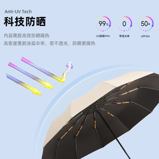 天玮伞业（Tianwei umbrella）加大晴雨伞三折伞24骨全自动黑胶遮阳防晒伞非定制