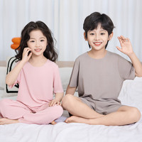诗莉奥(SHILIAO)夏季新款男童短袖宽松无痕冰丝家居服儿童两件套女童睡衣套装 女童-粉色 120 cm