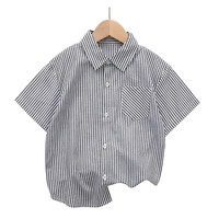 luluiron 条纹短袖衬衫 黑色 100