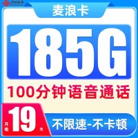 中国联通 麦浪卡 19元/月(185G纯通用+100分钟通话+不限速)激活送20E卡