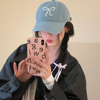 宾屏帽子女棒球帽显脸小女生蝴蝶结防晒帽遮阳帽子百搭软顶鸭舌帽 蓝色