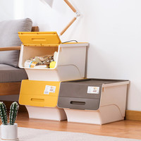 茶花(CHAHUA)塑料斜口收纳箱大号家用整理箱零食玩具储物收纳盒搬家行李箱 1个装-34L【黄色】