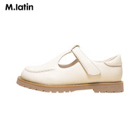 马·拉丁(M.Latin)童装女大童皮鞋春圆头花朵扣点缀皮鞋 米白 28