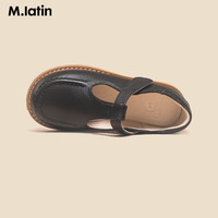 马·拉丁(M.Latin)童装女大童皮鞋春圆头花朵扣点缀皮鞋 米白 30