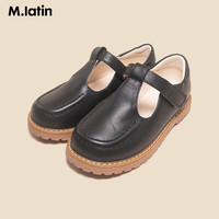 马·拉丁(M.Latin)童装女大童皮鞋春圆头花朵扣点缀皮鞋 米白 34