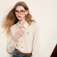 三彩2025春季条纹衬衫小鹿刺绣翻领宽松衬衣开衫休闲叠穿M