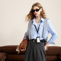 三彩2025春季条纹衬衫小鹿刺绣翻领宽松衬衣开衫休闲叠穿M 冰川蓝条纹 L