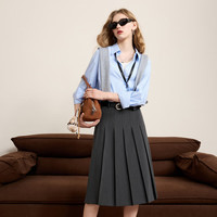 三彩2025春季条纹衬衫小鹿刺绣翻领宽松衬衣开衫休闲叠穿M 冰川蓝条纹 XL