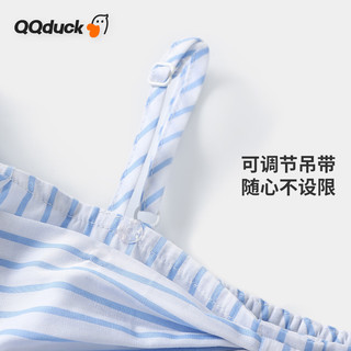 可可鸭（QQ DUCK）童装儿童衬衫女童衬衣夏季短袖竖条纹上衣大童衣服 (K蝴蝶结)蓝色 150CM