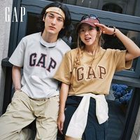 Gap男女装夏季纯棉拼接logo圆领短袖T恤宽松上衣460841