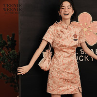 Teenie Weenie小熊连衣裙女2025年春夏新款新中式盘扣古典碎花短袖旗袍裙女