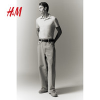 H&M 男装女装Polo衫夏季简约薄款商务通勤半袖翻领短袖上衣0956343 浅米色 XS 165/84