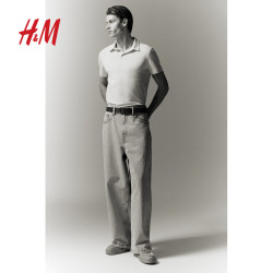 H&M 男装女装Polo衫夏季简约薄款商务通勤半袖翻领短袖上衣0956343 浅米色 XS 165/84