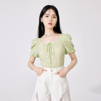 秋水伊人法式复古方领衬衫夏季新款女装时尚辣妹小个子上衣