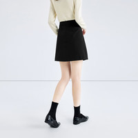 秋水伊人小A字百褶半身裙春季女装显瘦百搭小个子裙子 黑色 L