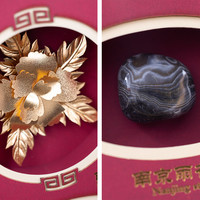 南京云锦研究所雨花石金箔金陵三宝特色工艺品摆件 八则锦绣金陵龙黄
