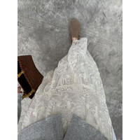待婉蕾丝钩花拼接中长款大摆A字半身裙 米白色 S