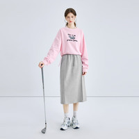 秋水伊人经典圆领宽松小个子卫衣春季女装落肩袖上衣 粉红 S