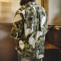 马登 工装 复古港风仙鹤花衬衫