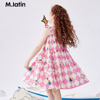 马·拉丁（M.Latin）/童装儿童连衣裙夏菱形格荷叶边A型吊带连衣裙 花红色 140cm