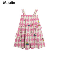 马·拉丁(M.Latin)/童装儿童连衣裙夏菱形格荷叶边A型吊带连衣裙 花红色 150cm