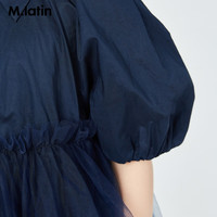 M.Latin/马拉丁大童女童夏装网纱时髦领型潮流可爱短款连衣裙 藏青 160cm