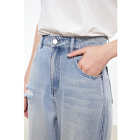 秋水伊人休闲简约裤子2025年夏季气质通勤九分直筒高腰牛仔裤 牛仔蓝 S