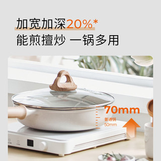 九阳平底锅煎锅不粘锅家用牛排煎锅麦饭石色不粘电磁炉煤气灶 28CM-带盖-CF173 28cm