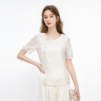 秋水伊人简约时尚衬衫2025年夏季女气质通勤百搭圆领印花上衣 米色 M