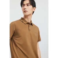 七匹狼短袖T恤男夏季凉感高弹撞色条拼接运动休闲翻领POLO舒适透气男装 2XL 180/96A 308(驼色)