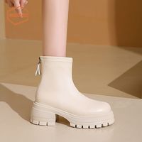 SHOEBOX 达芙妮旗下鞋柜短靴女增高秋冬2024新款学院风圆头百搭皮靴子