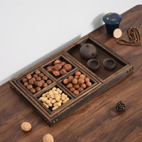 康妮雅木质茶盘下午茶点盘围炉煮茶实木托盘烧桐木七件套点心干果水果盘 小号正方形单个