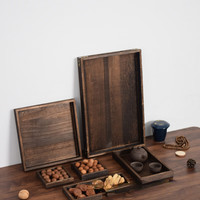 康妮雅木质茶盘下午茶点盘围炉煮茶实木托盘烧桐木七件套点心干果水果盘 大号长方形