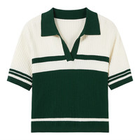 秋水伊人设计感撞色翻领针织衫2024夏季女装百搭小个子上衣 绿色 XL