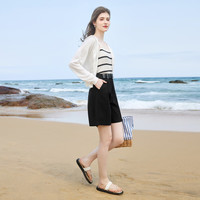 秋水伊人简约休闲宽松连帽针织衫2024夏季女装百搭通勤上衣 米白 XL