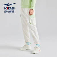 鸿星尔克童装女童裤子春季儿童卫裤大童运动裤保暖休闲裤长裤 冰川白002