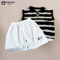 小猪班纳儿童背心套装夏季韩版时尚男女童宝宝薄款无袖短裤两件套童装 T03polo衫套装 160 cm
