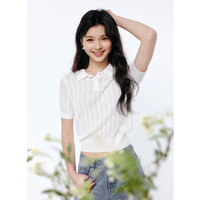 秋水伊人优雅气质上衣2025年夏季女时尚通勤Polo领型毛针织衫 本白 XL