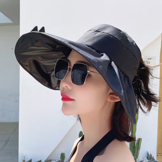 雷姆佳防晒帽女户外黑胶遮阳帽贝壳帽渔夫帽逛街韩版时尚 黄色 大檐黑胶空顶- 均(头围55-58cm/帽檐长15CM)