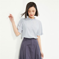 佐丹奴衬衫女装莫代尔梭织木耳边压褶圆领短袖衬衫 13344203 M
