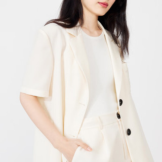 秋水伊人时尚简约西装式套装夏季女通勤上衣短裤两件套 米色 M
