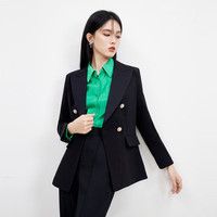 秋水伊人复古港风黑色西装春季时髦修身百搭休闲西服外套 黑色 XL