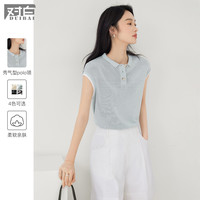 2025夏装复古学院风POLO领女式针织衫撞色条纹无袖