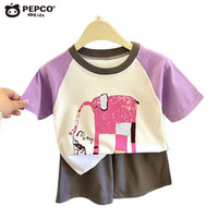 小猪班纳儿童短袖套装a类纯棉男女通T恤宝宝夏季服装短裤薄款夏装童装 T23纯棉套装恐龙 150 cm