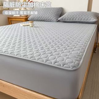 星寇水洗磨毛全包围夹棉床笠加厚席梦思床垫保护套床罩防尘防滑罩套 椭圆格夹棉床笠-浅灰 150*200cm单床笠