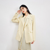 秋水伊人气质职业西装春季时尚百搭西装外套休闲西装外套女 黄色 XL